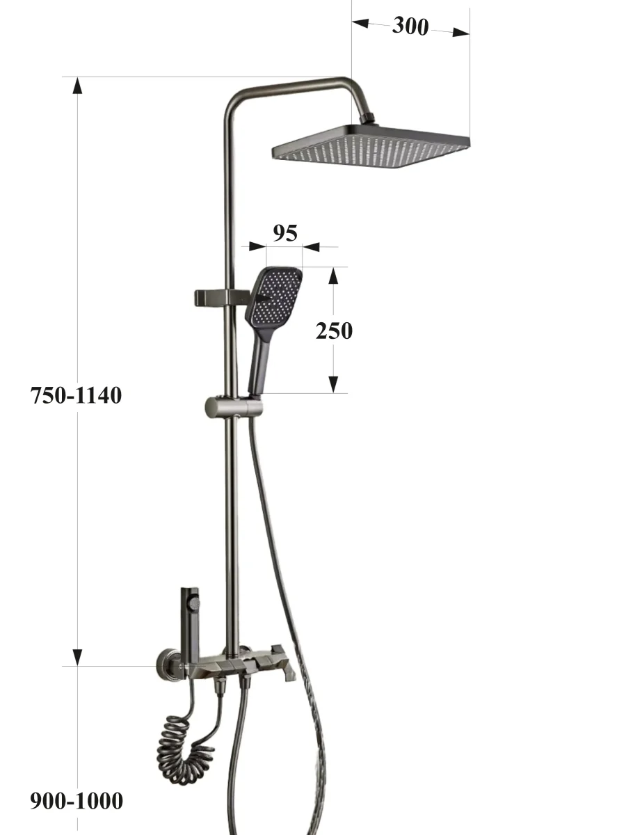 Душевая стойка Ceruttispa C-3A с кнопочным смесителем, верхний и ручной душ ABS, шланг PVC