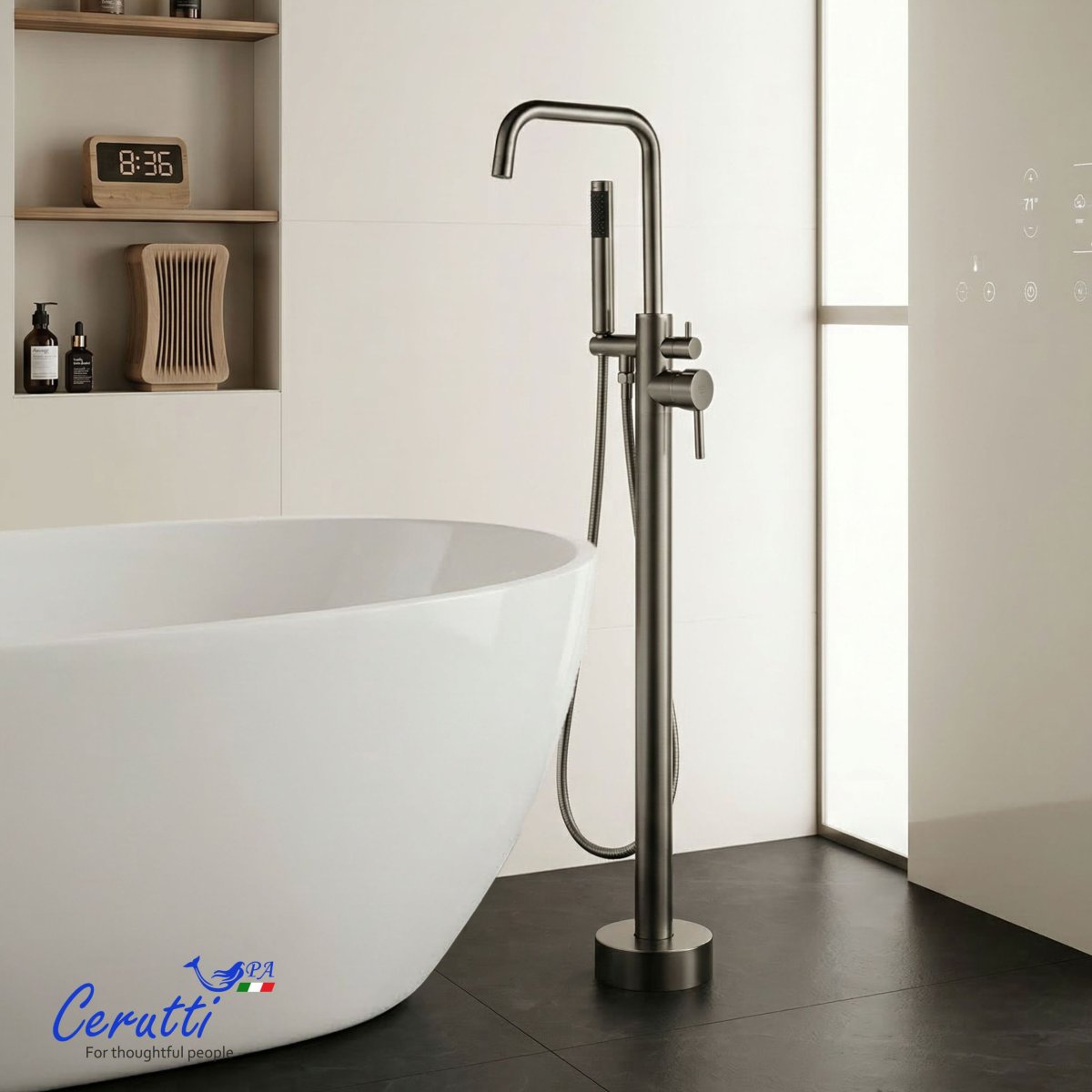 Ceruttispa АФРА (AFRA) GG Напольный смеситель для отдельностоящей ванны, цвет графит