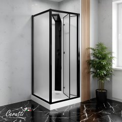 Душевая кабина Ceruttispa Bella 90BF тропический душ, угловая, черный профиль, матовое стекло