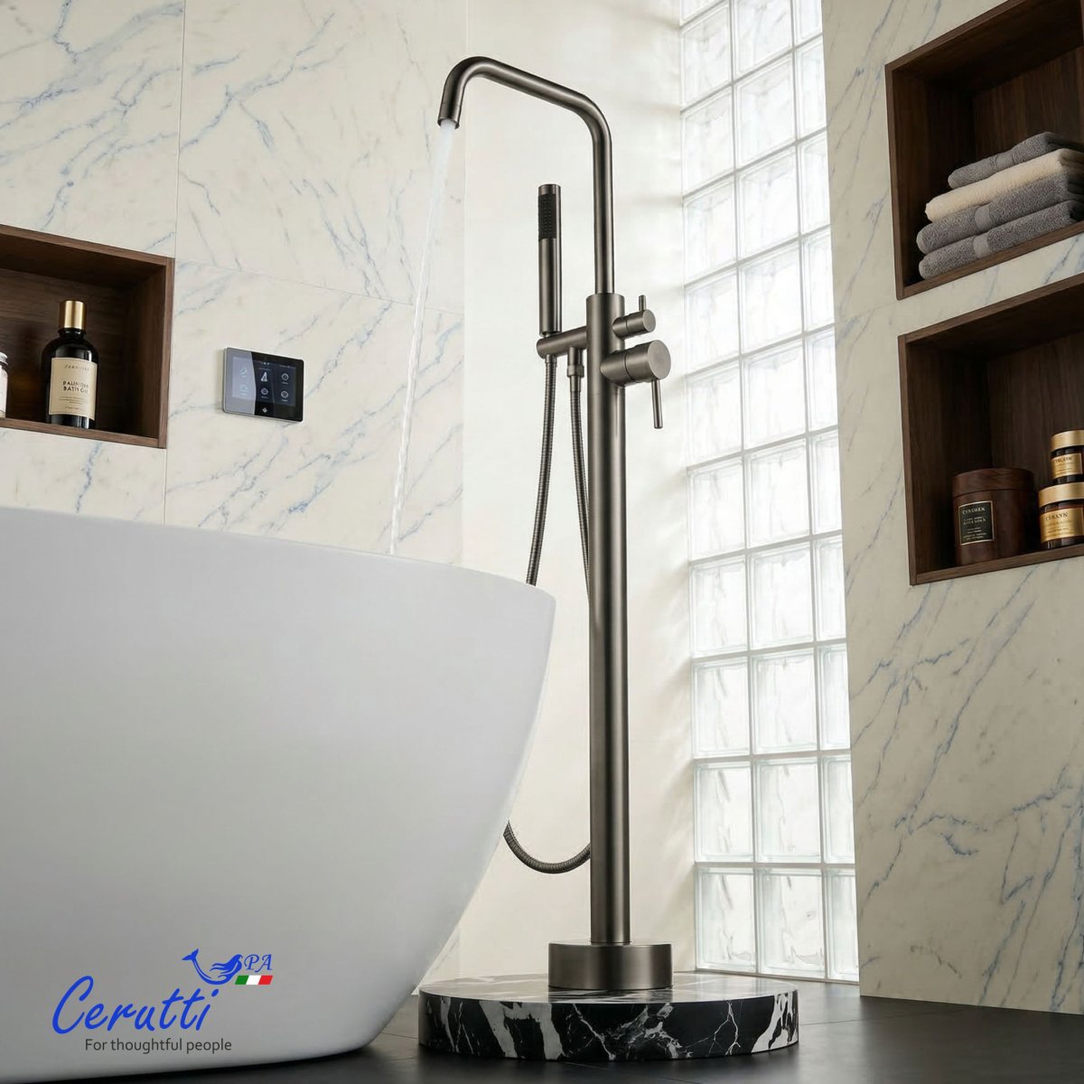 Ceruttispa АФРА (AFRA) GG Напольный смеситель для отдельностоящей ванны, цвет графит