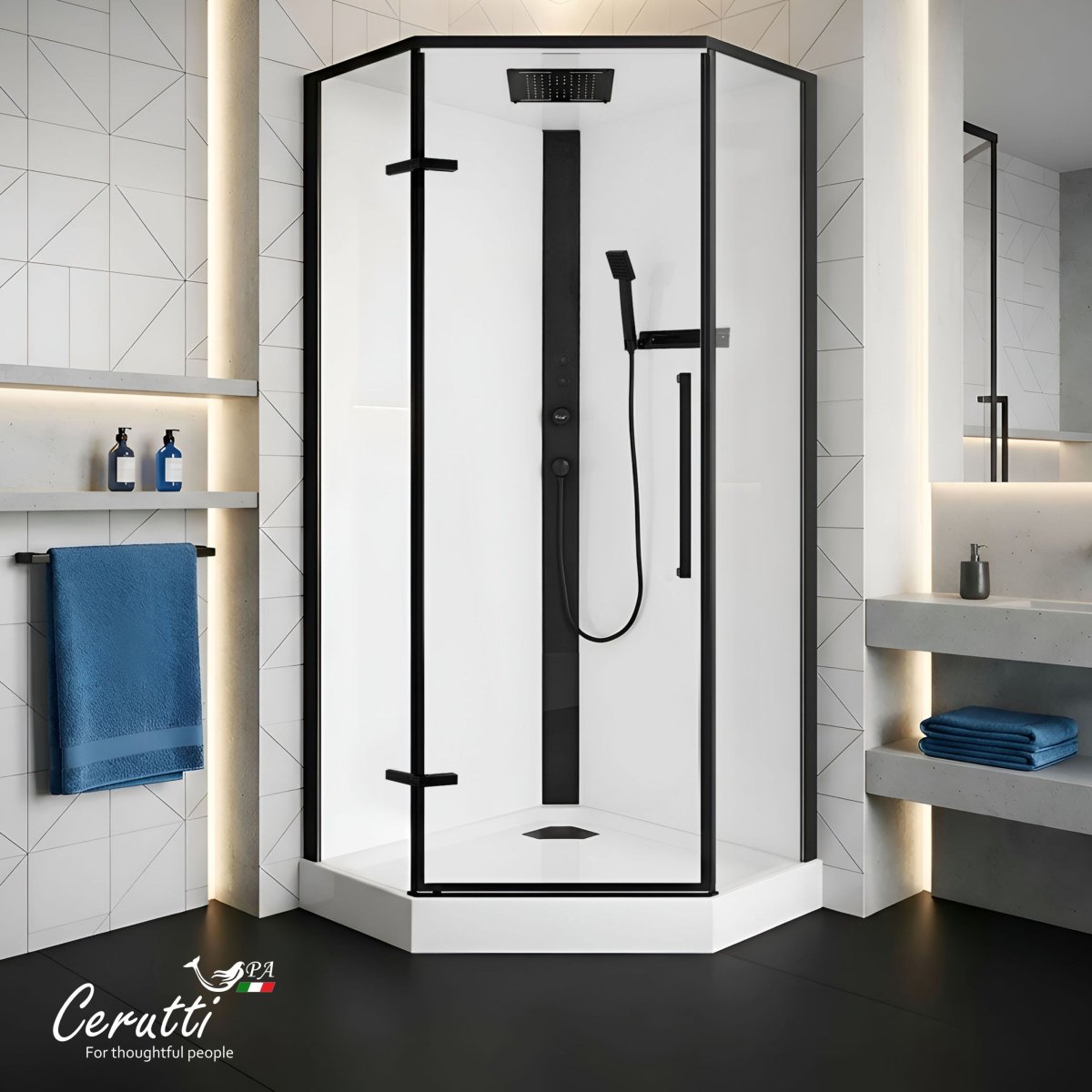 Душевая кабина Cerutti SPA АМИ (AMI) P (90х90х215), тропический душ, угловая, с крышей