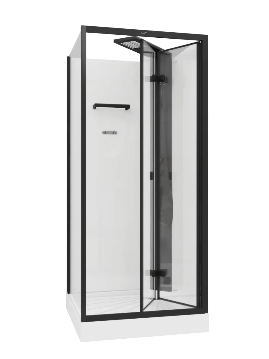 Душевая кабина Ceruttispa Bella 90B тропический душ, угловая, черный профиль